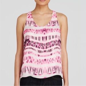 Parker Ginger Silk Sleeveless Top Pink Tribal Ikat Print XS Resort Beachy Boho